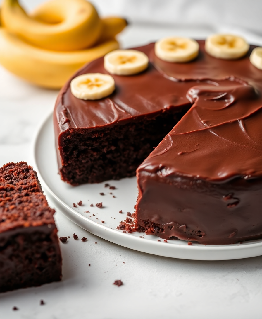 Image Prompt: delicious chocolate cake with bananas