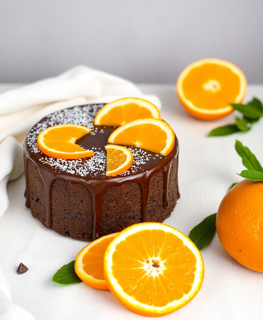 Image Prompt: delicious chocolate cake with oranges