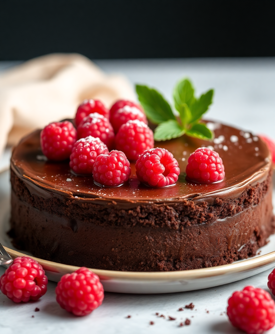 Image Prompt: delicious chocolate cake with raspberries
