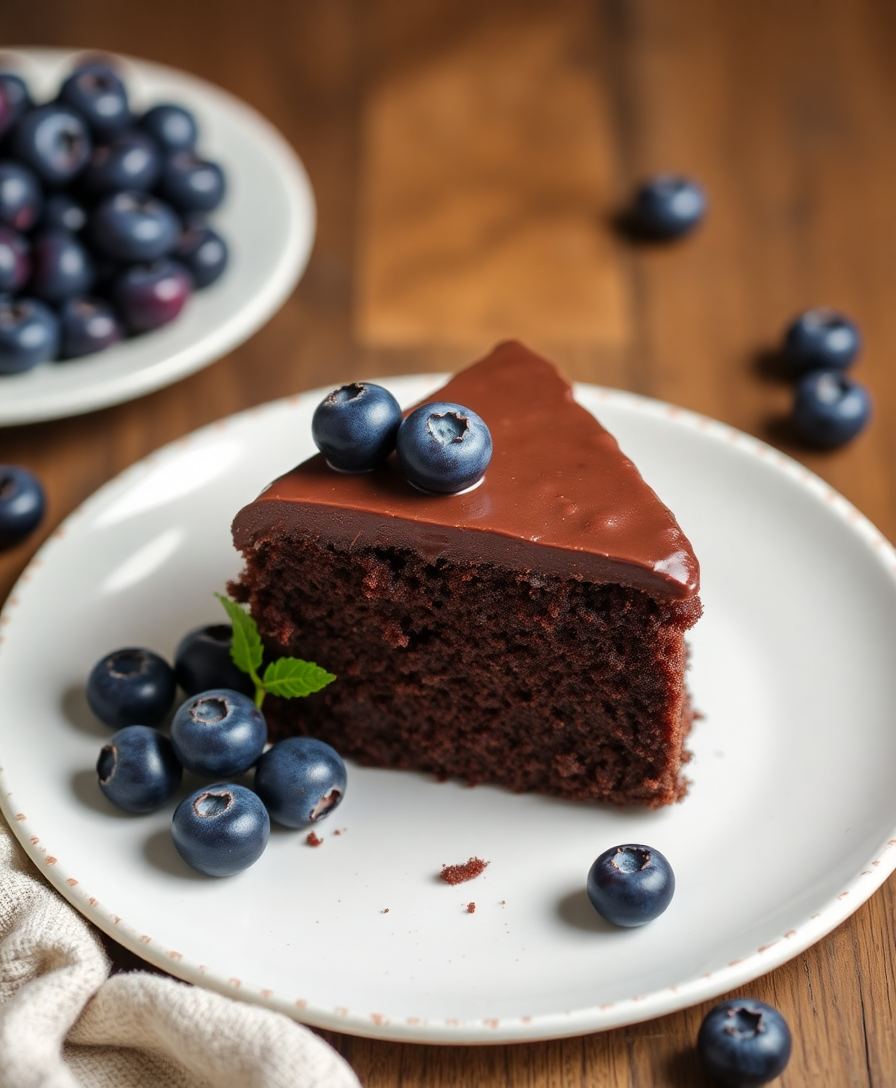 Image Prompt: delicious chocolate cake with blueberries