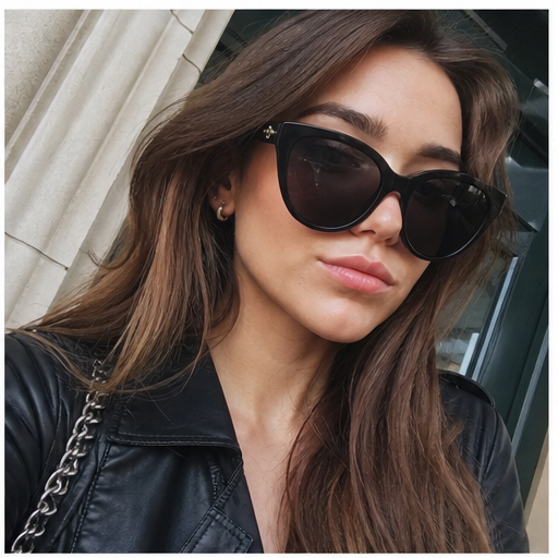 Unsuitable selfie with sunglasses covering the eyes